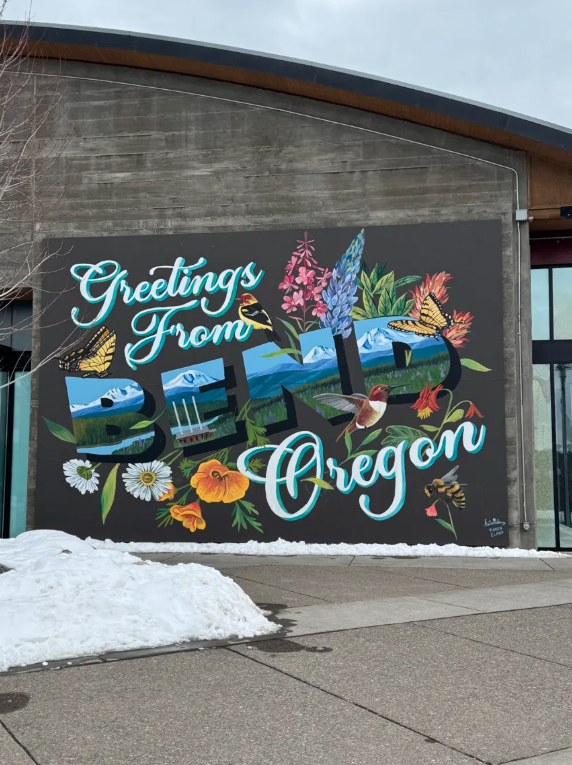 Greetings From Oregon mural in downtown Bend